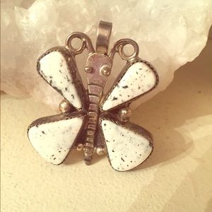 White Buffalo Turquoise Sterling Silver Butterfly